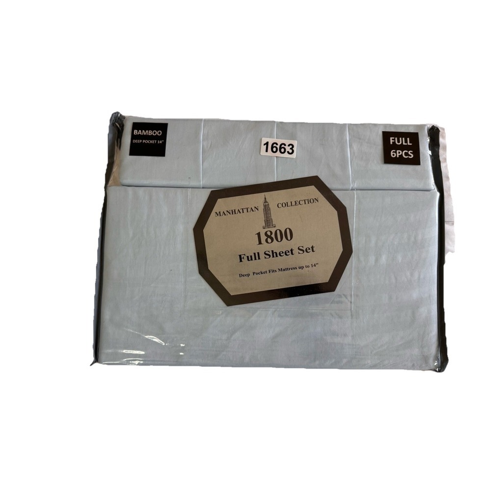 Manhattan Collection Full Size Bed Sheet Set Extra Blue Color / New 6pc Set 1800